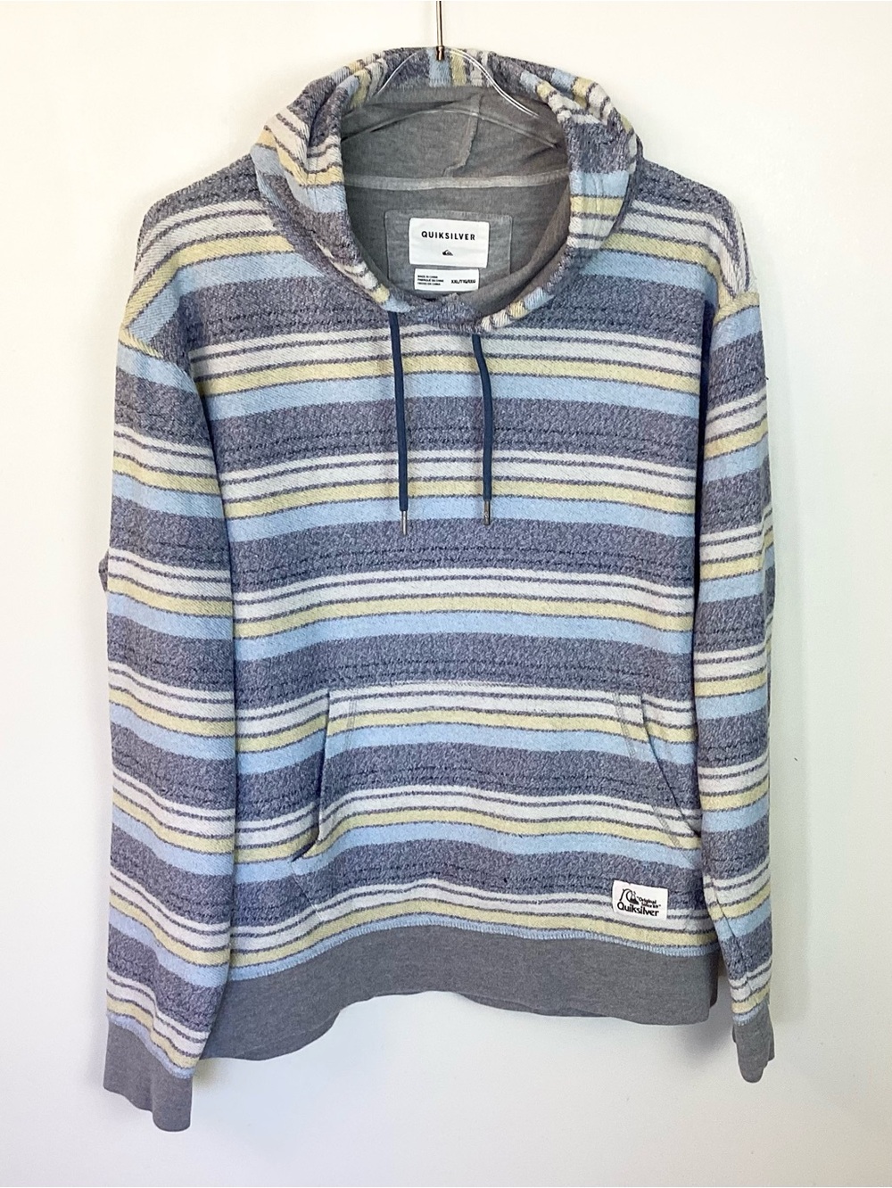 Quiksilver Great Otway Striped Pullover Hoodie - Blue/Yellow - XXL